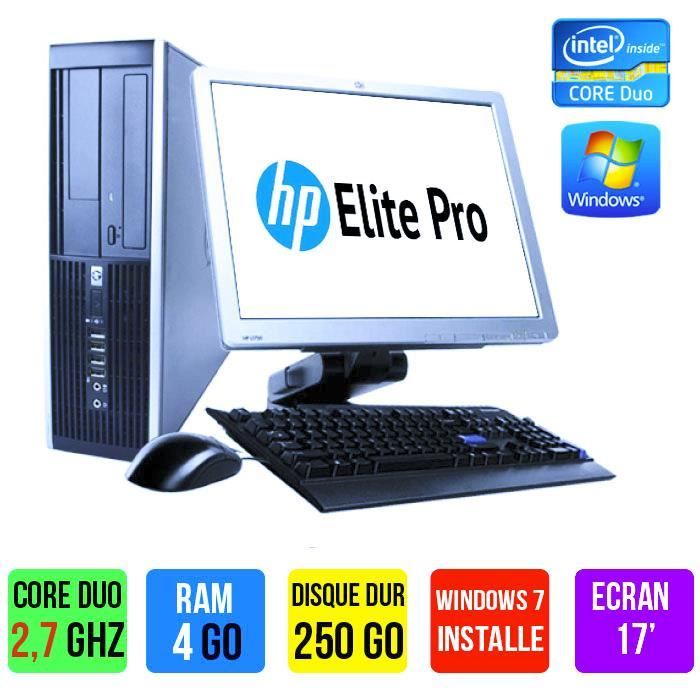 UNITE CENTRALE  HP ELITE 6000 CORE DUO 4GO RAM 250GO DISQUE DUR ECRAN PLAT 17 WINDOWS 7 PRO INSTALLE Reconditionné - Hewlett-Packard reconditionné disponible sur Cdiscount Seconde Vie