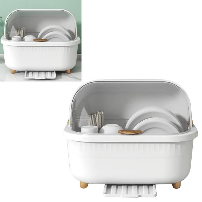 HURRISE Boîte de séchage de vaisselle Égouttoir à vaisselle multifonctionnel avec couvercle pour accessoires table cuisine Blanc L