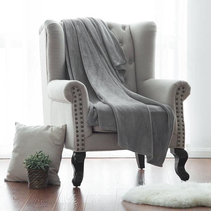 Hzdhclh Plaid En Flanelle 150x210cm Converture De Lit Réversible Douce Et Chaude Jeté De Canapé Gris