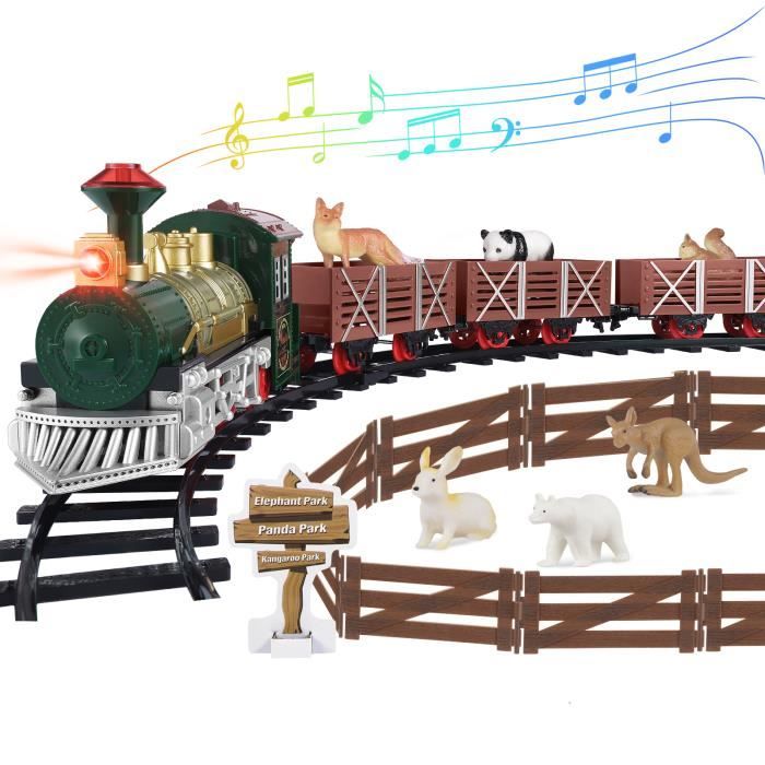 Circuit Voiture Électrique Classique avec Fumée Tosbess Circuit Train Electrique Locomotive électrique Jeu Educatif Cadeau de Noël pour Enfant 