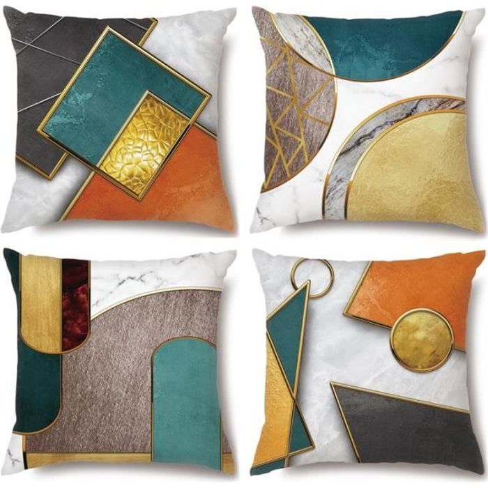 Housse de Coussin Impression géométrique - INSFITY - Carré - 45x45 cm - Blanc - Synthétique - Intérieur