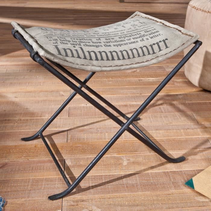 tabouret pliant chaise pliante vintage design robuste en toile de jute et métal - kalinga