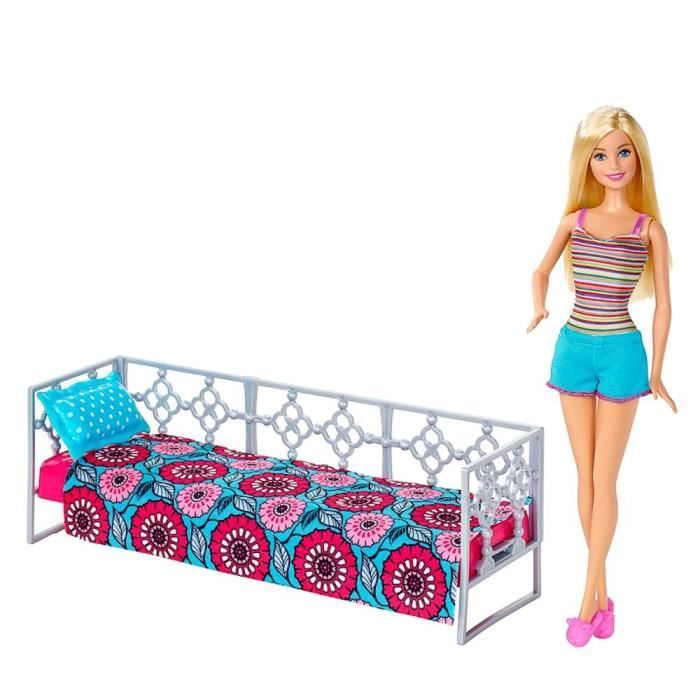 Fastone Lit de chambre à coucher Barbie meubles jouet lit en plastique meubles poupées lit meubles de maison de poupée pour poupées Barbie couleur aléatoire 