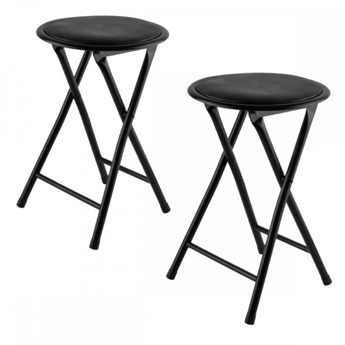 Lot de 2 Tabouret pliant d'appoint noir avec assise rembourrée - Cdiscount  Maison