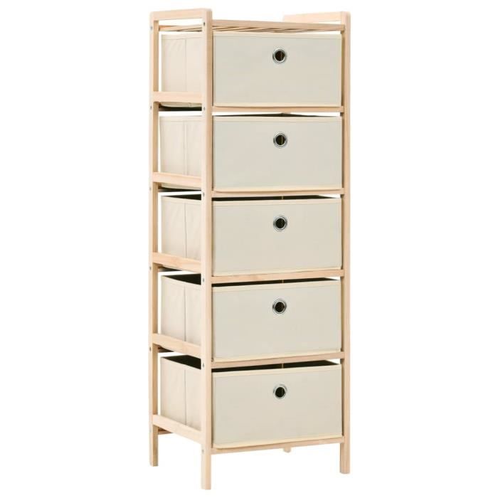 Étagère de rangement - Omabeta - 5 paniers en tissu - Bois de cèdre - Beige - 32x26x93cm