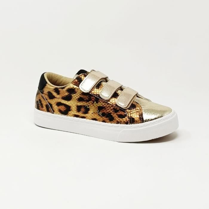 Basket femme KAPORAL TOUNDRA LEOPARD CS - Jaune - Textile - Scratch