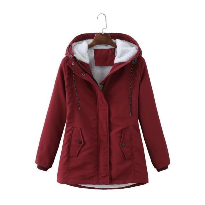 Manteau Femme,Manteaux Femme Polaire Chaud Manches Longues,Manteau Femme  Hiver Automne Chic À Capuche-Rouge