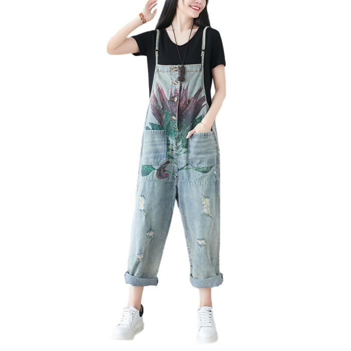 Combinaison Femme été Sans Manches - Salopette Jumpsuit Imprimée Jambes Larges Avec Poche