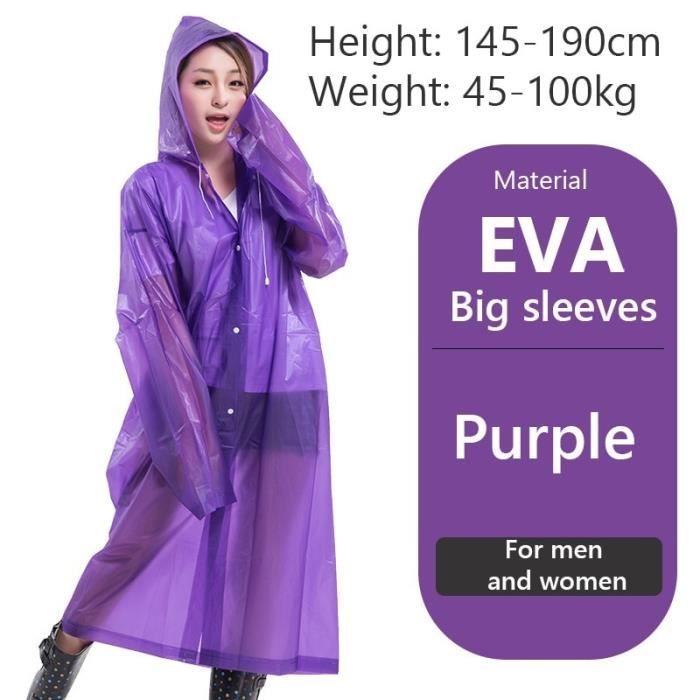 Poncho De Pluie Adulte Long Noir Imperméable EVA - Capuche - Pour Randonnée, Voyage, Pêche - Taille XXXL