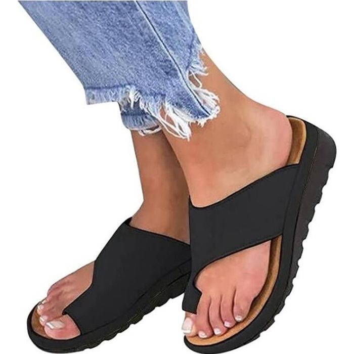 Sandales Orthopediques Compensees pour Femmes Correction de l Hallux Valgus Noir Noir Cdiscount Chaussures