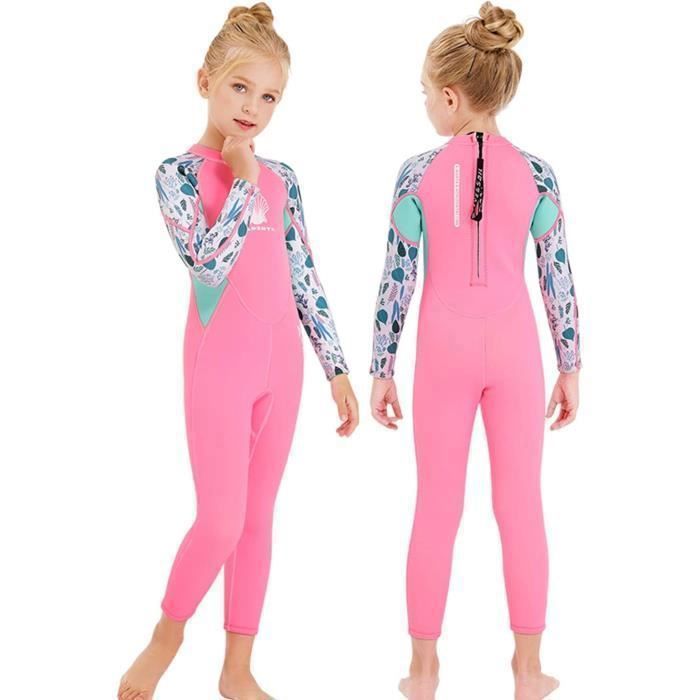 2.5MM Néoprène Combinaison Plongée Enfants Filles Thermique UV 50+ Maillot de Bain Ultra Stretch Wetsuit pour Surf Natation Rose-L