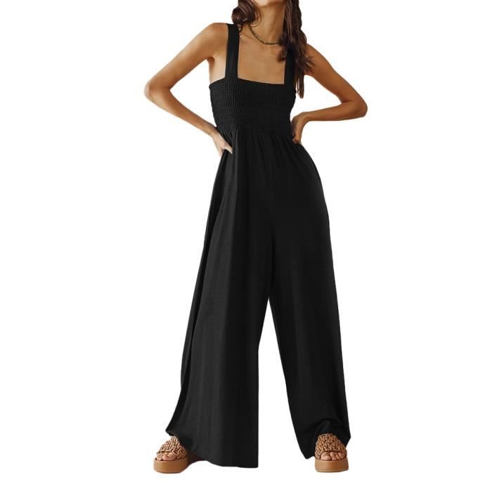 Combishort Femme Été Fluide Sans Manches – Salopette Chic à Bretelles Imprimé Floral Poche Décontractée Jumpsuit Casual