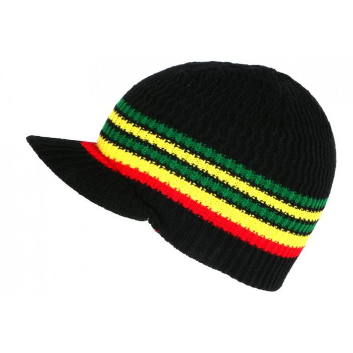 Bonnet Casquette Rasta Noir et Jaune en Laine Jamaique - Taille unique - Noir