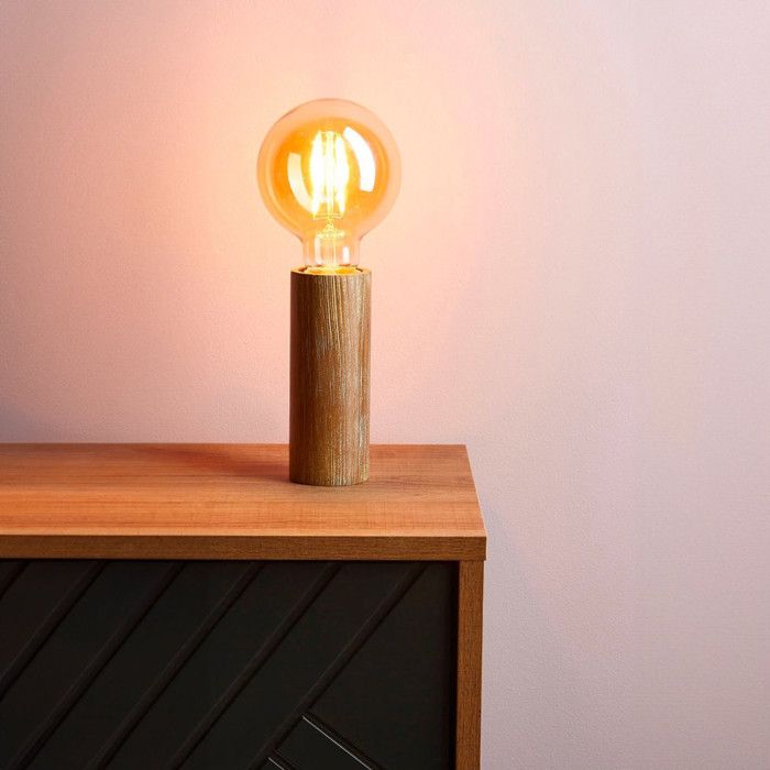 Lampe à poser - Bois - Marron - Forme de tube - 14cm de hauteur - Déco