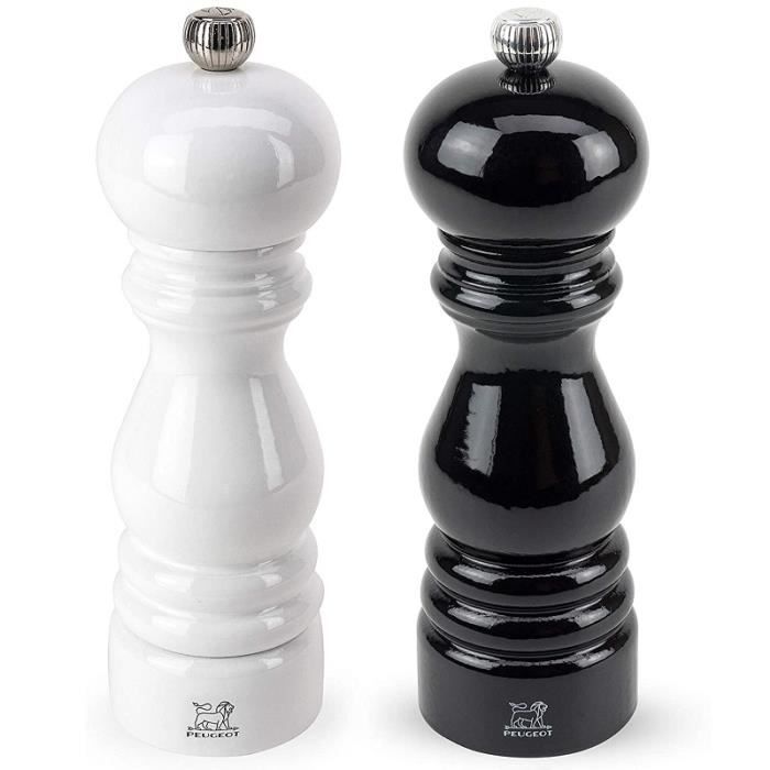 PARIS DUO COFFRET MOULINS A SEL ET POIVRE LAQUE NOIR BLANC 18 CM - PEUGEOT SAVEURS