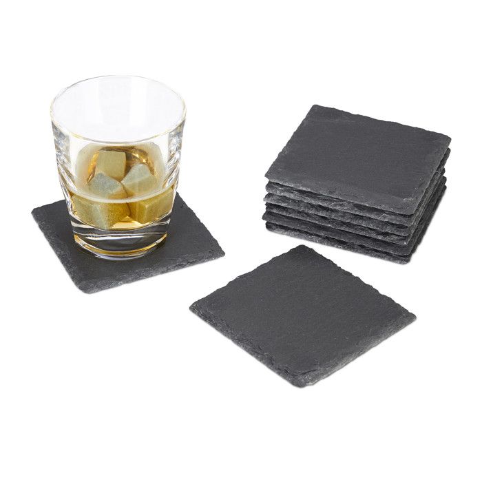 Lot De 6 Dessous De Verre En Ardoise JJA - Carrés Gris 9cm Antidérapants Neufs