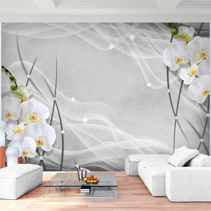 Runa Art Papier Peint Intissé Orchidées Noir Et Blanc – 352 X 250 Cm (8 Lés) – Qualité Allemande, Pose Facile Sans Colle Sur Le Mur