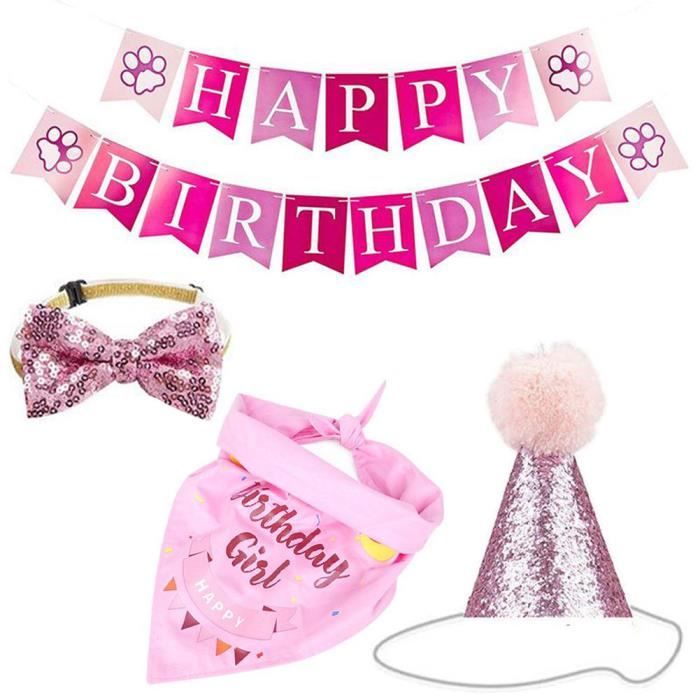 Set Décoration Anniversaire Pour Chien – 1 Bandana + 1 Chapeau Ajustables Avec Chiffres Pailletés 0-9 – Pour Petite/moyenne Taille | Fête, Photo