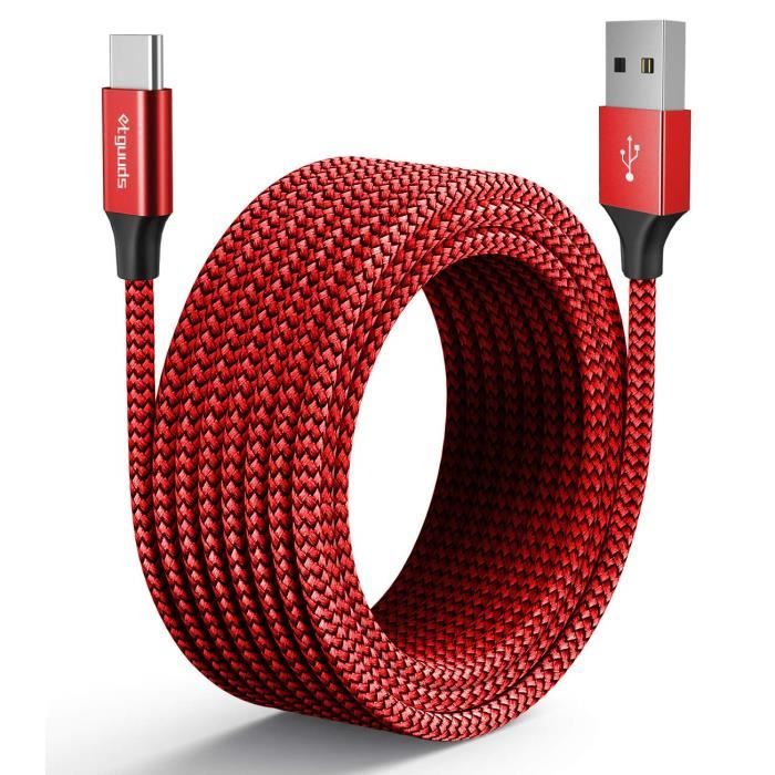 Câble Usb C 5M, Long Cable Usb A Vers Type C Charge Rapide Nylon Chargeur UsbC Cordon Pour