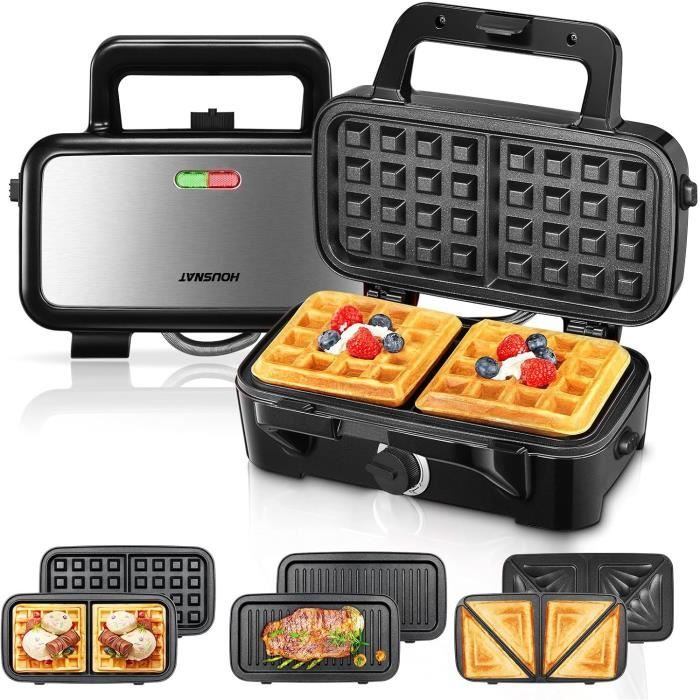 Gaufrier 3 En 1 FOHERE 1200W - Appareil à Croque Monsieur, Grill Et Sandwich - Rouge