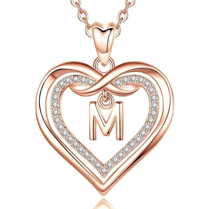 AEONSLOVE Collier Lettre Coeur Cuivre Plaqu Or Rose Pendentif
