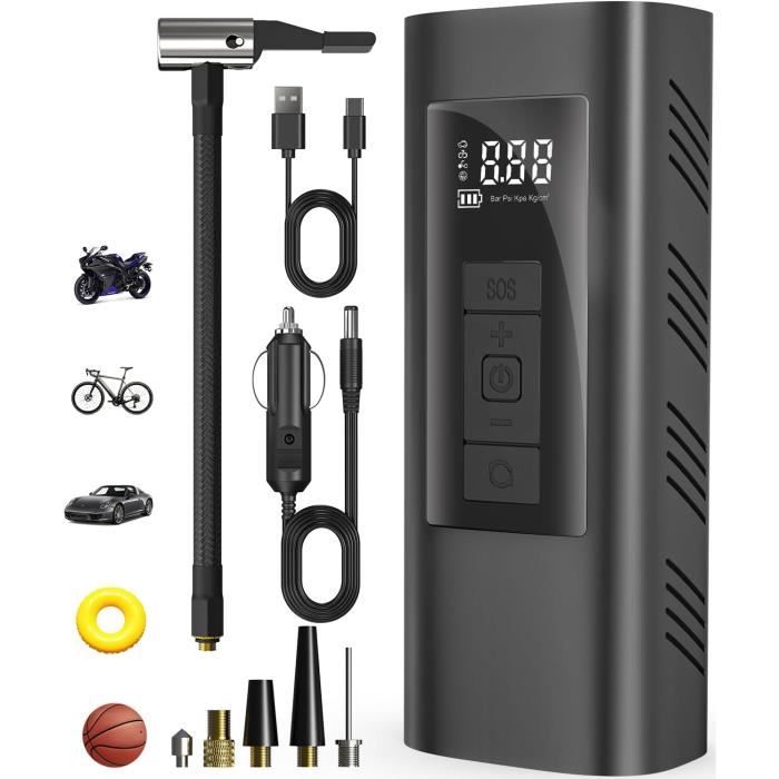 Compresseur À Air Portatif 6000Mah, 150Psi Mini Pompe A Velo Electrique