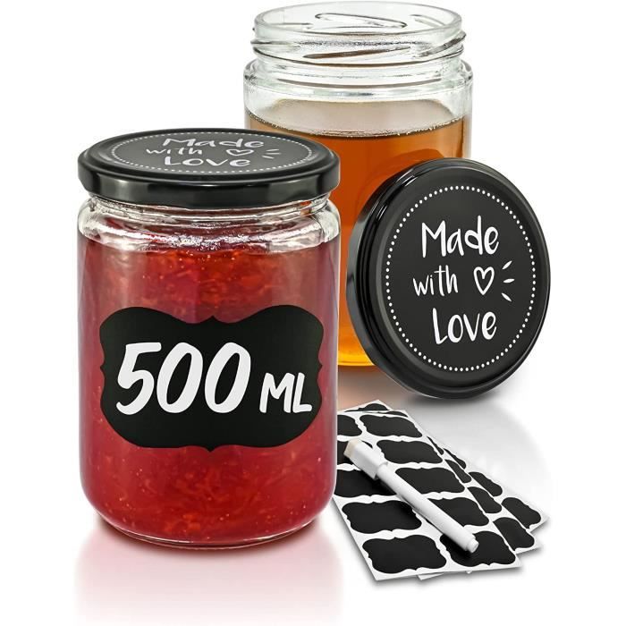25 Pots à Confiture En Verre 230ml Avec étiquettes Et Marqueur | Hermétiques | Cadeau Fait Maison