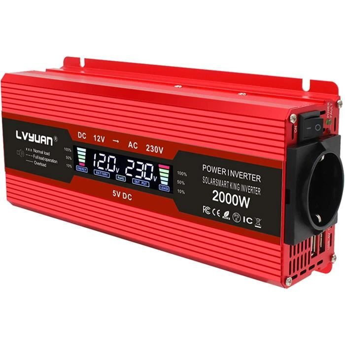 Onduleur Voiture 12V Vers 220V 1500W – 2 Prises + 4 USB – Convertisseur Puissant Avec LED