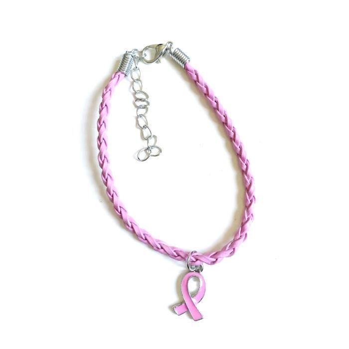 Bracelet octobre rose. Bracelet en simili cuir rose avec un ruban rose