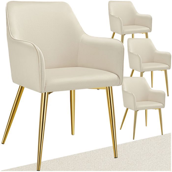 Chaise - TECTAKE - Lot de 4 fauteuils AVANE aspect velours rembourré au style scandinave ergonomique 55 x 635 x 865 cm - Beige