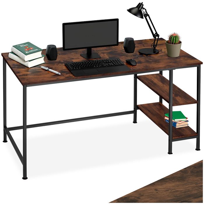 Bureau - TECTAKE - Bureau DONEGAL au style industriel avec 2 compartiments bois et acier 140 x 60 x 765 cm - Bois foncé