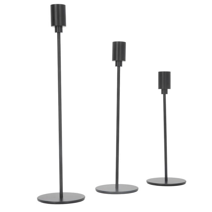 Lot De 3 Bougeoirs Métal Noir Avec Plateaux - Décoration Table Mariage Halloween Noël