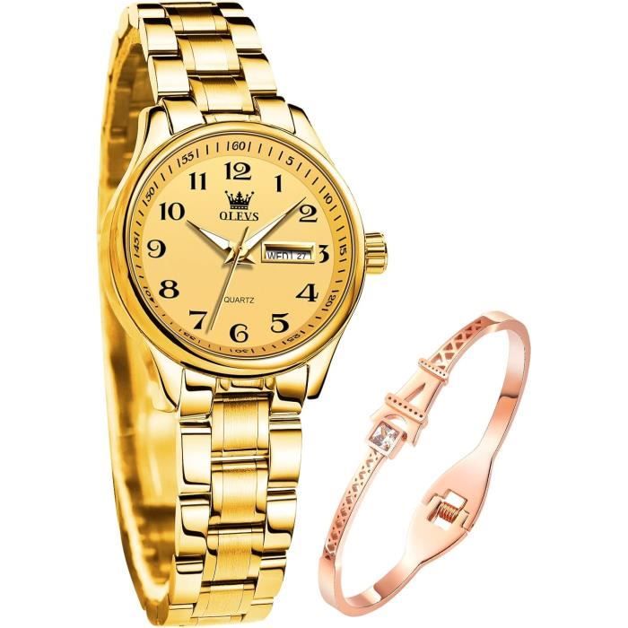 Montre Or Rose Montre Femme Comtex Or Rose - Cadran Blanc Avec Cristaux - Bracelet Cuir Montre Quotidienne Habillée