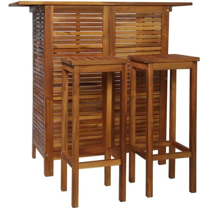 table et chaises de bar - vidaxl - bois d'acacia massif - industriel - loft - 2 places