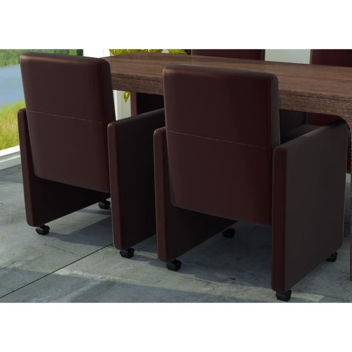 2 fauteuils simili cuir chocolat à roulettes 60348