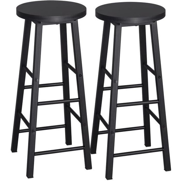 WOLTU Lot de 2 Tabourets de Bar-Bistrot Tabouret de cuisine Chaise de salle à manger Structure en métal Siège en MDF Noir