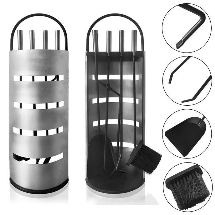 Kit 5 Pièces Nettoyage Cheminée Froadp - Tisonnier, Pelle, Balai, Pince & Support Acier Inoxydable Noir