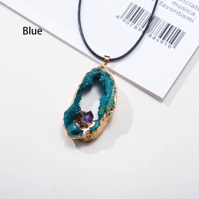Pendentif Alliage Doré Avec Cristal Améthyste Ou émeraude - Occasion Comme Neuf, Forme Poire élégante