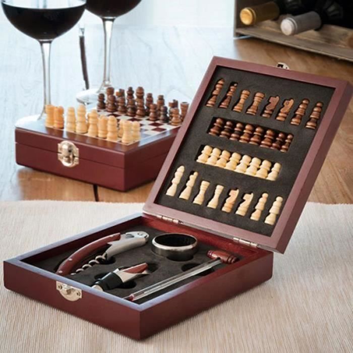 RS09781-SHOP-STORY - Ensemble d’accessoires à vin et échiquier en coffret (37 pièces) Cadeau idéal pour les fans de vin et d’éch