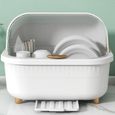 HURRISE Boîte de séchage de vaisselle Égouttoir à vaisselle multifonctionnel avec couvercle pour accessoires table cuisine Blanc L-1