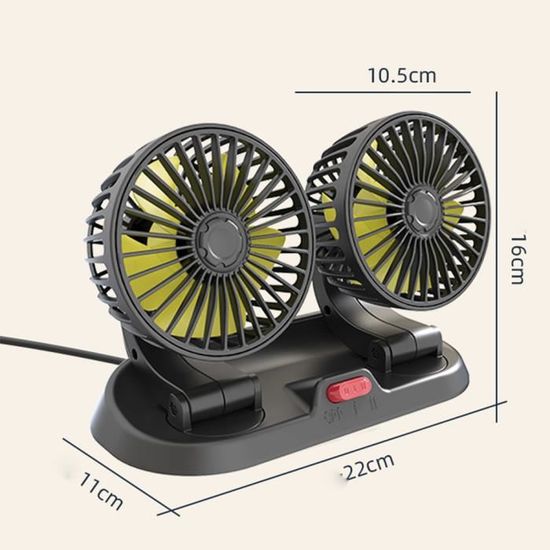 Ventilateur 360° Voiture CEWROM Rotatif - 2 Vitesses, USB, 360° Pour Camping -car Ventilateur Voiture Double Tête