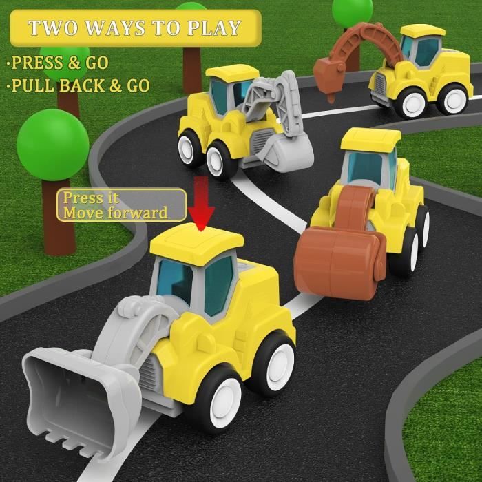 TOYABI 2 Jouets De Chantier – Bulldozer Et Rouleau Compresseur Avec Musique & Lumière – Jeux De Sable 1:32 – Cadeau Garçons 3-8 Ans
