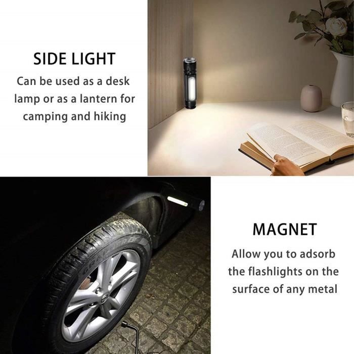 Lampe de poche compacte rechargeable, 5 modes, avec clip, idéale pour Lampe de poche compacte rechargeable, 5 modes, avec clip, idéale pour