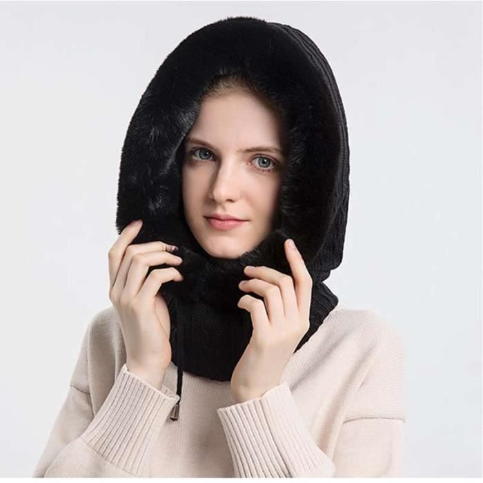 Upstore Longue écharpe à capuche 3 en 1 pour femme avec moufles d'hiver épaisse et chaude avec poche