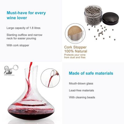 Carafe à Vin 1,8L - Décanteur Soufflé Main - Avec Billes De Nettoyage