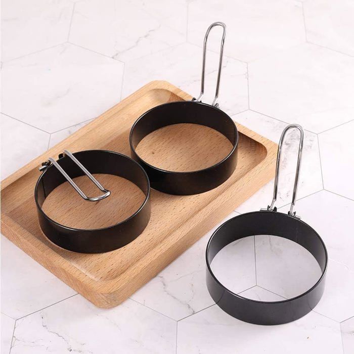 MUYAPAY 2 Anneaux à Oeuf Antiadhésifs Inox Avec Couvercle Silicone - Cuisson Parfaite