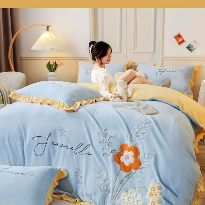 Drap Housse 70x140 Enfant-Parure De Lit 200x200-Housse De Couette En  Polaire Teddy En Dentelle BrodéE Avec Literie Taie D'Orei[760] - Cdiscount  Maison