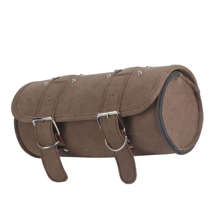 Dilwe Sacoche rigide Sac de Selle de Moto Universel Sac de Rangement d Outils en PU Marron Style Vintage avec Sangle