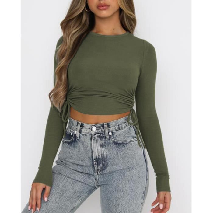 Crop Top Moulant Noir Basique Sans Manches À Col Haut