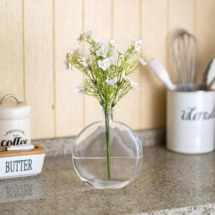 Vase Décoratif En Verre Et Rotin - 10,5x20x7cm - Pour Fleurs, Herbe De Pampa, Décoration Maison